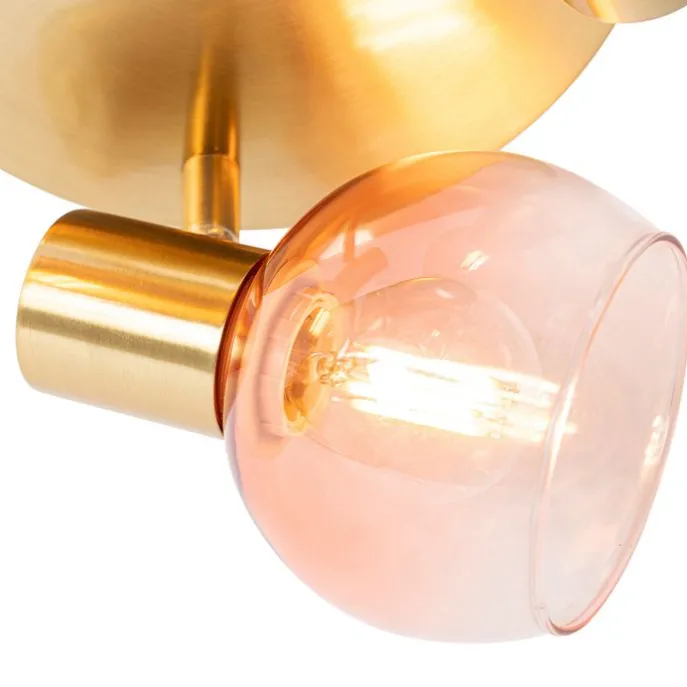Art-Deco-Deckenstrahler Gold mit rosa Glas 3-flammig - Vidro