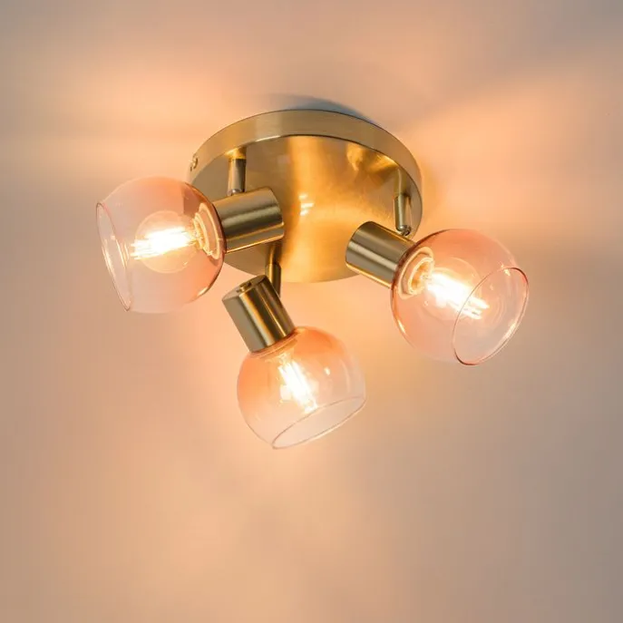Art-Deco-Deckenstrahler Gold mit rosa Glas 3-flammig - Vidro