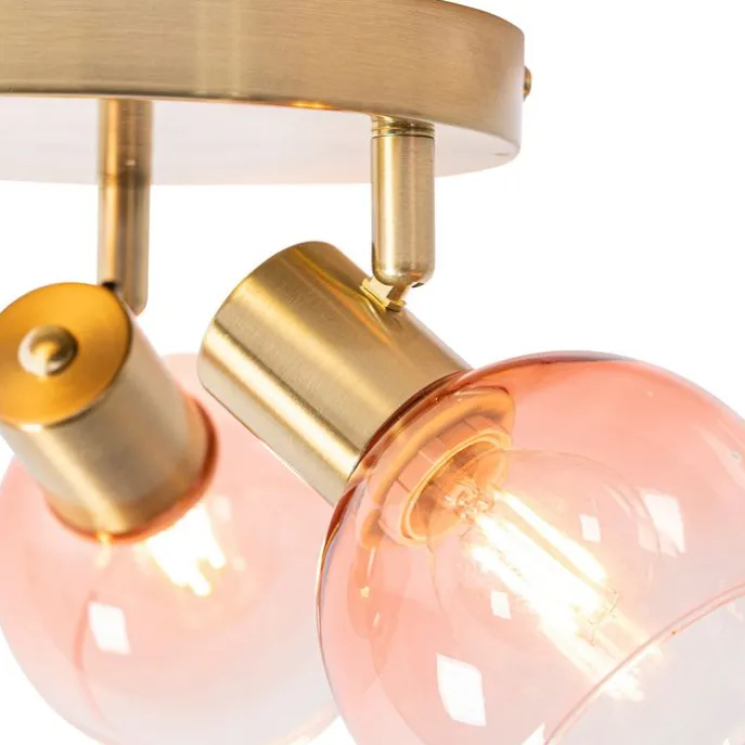 Art-Deco-Deckenstrahler Gold mit rosa Glas 3-flammig - Vidro