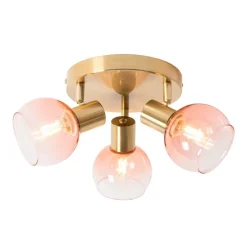Art-Deco-Deckenstrahler Gold mit rosa Glas 3-flammig - Vidro