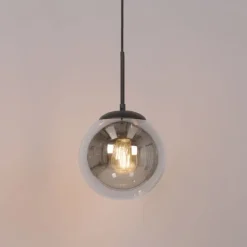 Art-Deco-Hängeleuchte schwarz mit Rauchglas inkl. Schienenadapter 1-phasig - Iconic Flore