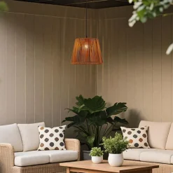 Außenhängeleuchte schwarz mit orangefarbenem Seilschirm IP44 - Cava Jayla