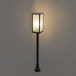Außen-Stehleuchte schwarz mit geriffeltem Glas 100 cm IP44 - Charlois Ribbed