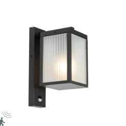 Außenwandlaterne schwarz mit geripptem Glas und Bewegungssensor - Charlois