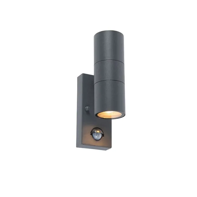 Außenwandleuchte Anthrazit 2-flammig IP44 mit Bewegungsmelder - Duo