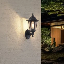 Außenwandleuchte schwarz mit Bewegungssensor IP44 - New Haven Gehämmert