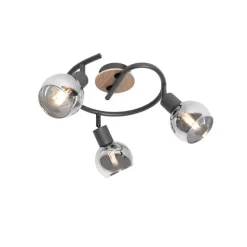Deckenleuchte schwarz 44,5 cm mit Rauchglas und Holz 3-flammig - Vidro