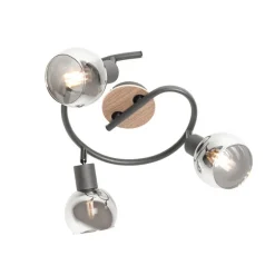 Deckenleuchte schwarz 44,5 cm mit Rauchglas und Holz 3-flammig - Vidro