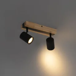 Deckenleuchte schwarz mit Holz 2-flammig verstellbar rechteckig - Jeana