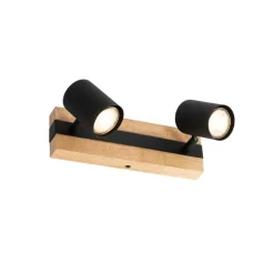 Deckenleuchte schwarz mit Holz 2-flammig verstellbar rechteckig - Jeana