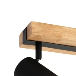 Deckenleuchte schwarz mit Holz 2-flammig verstellbar rechteckig - Jeana