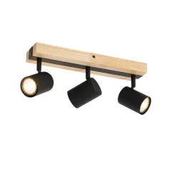 Deckenleuchte schwarz mit Holz 3-flammig verstellbar rechteckig - Jeana