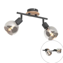 Deckenleuchte schwarz mit Rauchglas und Holz 2-flammig - Vidro