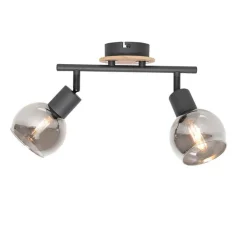 Deckenleuchte schwarz mit Rauchglas und Holz 2-flammig - Vidro