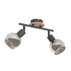 Deckenleuchte schwarz mit Rauchglas und Holz 2-flammig - Vidro