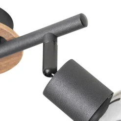 Deckenleuchte schwarz mit Rauchglas und Holz 2-flammig - Vidro