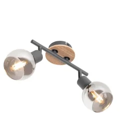 Deckenleuchte schwarz mit Rauchglas und Holz 2-flammig - Vidro