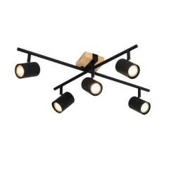 Deckenleuchte schwarz mit Holz 5-flammig verstellbar rechteckig - Jeana