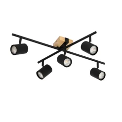 Deckenleuchte schwarz mit Holz 5-flammig verstellbar rechteckig - Jeana