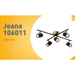 Deckenleuchte schwarz mit Holz 5-flammig verstellbar rechteckig - Jeana