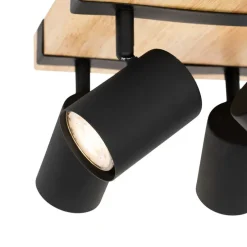 Deckenleuchte schwarz mit Holz 4-flammig verstellbar rechteckig - Jeana