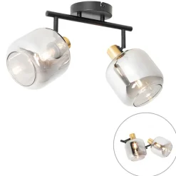 Deckenspot Schwarz / Gold mit Rauchglas 2-flammig - Zuzanna