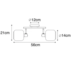 Deckenspot Schwarz / Gold mit Rauchglas 2-flammig - Zuzanna
