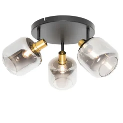 Deckenspot Schwarz mit Gold mit Rauchglas 3-flammig - Zuzanna