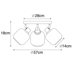 Deckenspot Schwarz mit Gold mit Rauchglas 3-flammig - Zuzanna