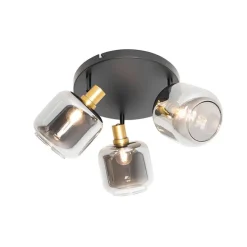 Deckenspot Schwarz mit Gold mit Rauchglas 3-flammig - Zuzanna