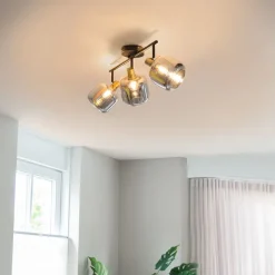 Deckenspot schwarz mit Rauchglas länglich 3-flammig - Zuzanna