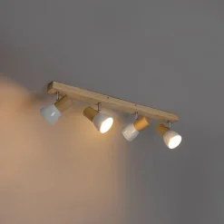Deckenstrahler aus Holz mit weißem, verstellbarem 4-flammigen Strahler – Thorin