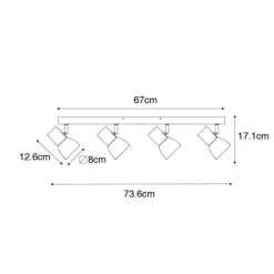 Deckenstrahler aus Holz mit weißem, verstellbarem 4-flammigen Strahler – Thorin