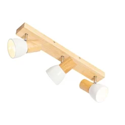 Deckenstrahler aus Holz mit weißem, verstellbarem 3-flammigen Strahler – Thorin