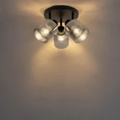 Deckenstrahler schwarz mit Rauchglas rund 3-flammig verstellbar - Laura