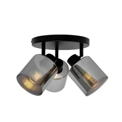 Deckenstrahler schwarz mit Rauchglas rund 3-flammig verstellbar - Laura