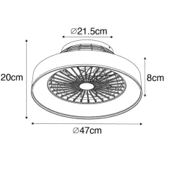 Deckenventilator grau mit Sterneffekt 47cm inkl. LED Dimmbar mit Fernbedienung - Emily