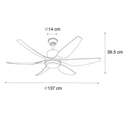 Deckenventilator Weiß 137cm inkl. LED Dimmbar mit Fernbedienung - Tak