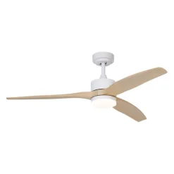 Deckenventilator Weiß mit Holzaufdruck 132cm inkl. LED Dimmbar mit Fernbedienung - Joly