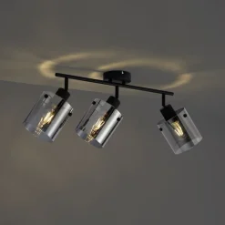 Design Deckenstrahler schwarz mit Rauchglas 3-Licht - Domo