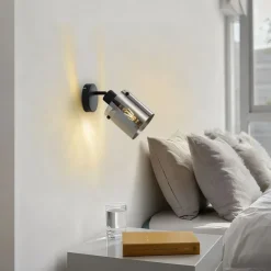 Design Wandstrahler schwarz mit Rauchglas - Domo