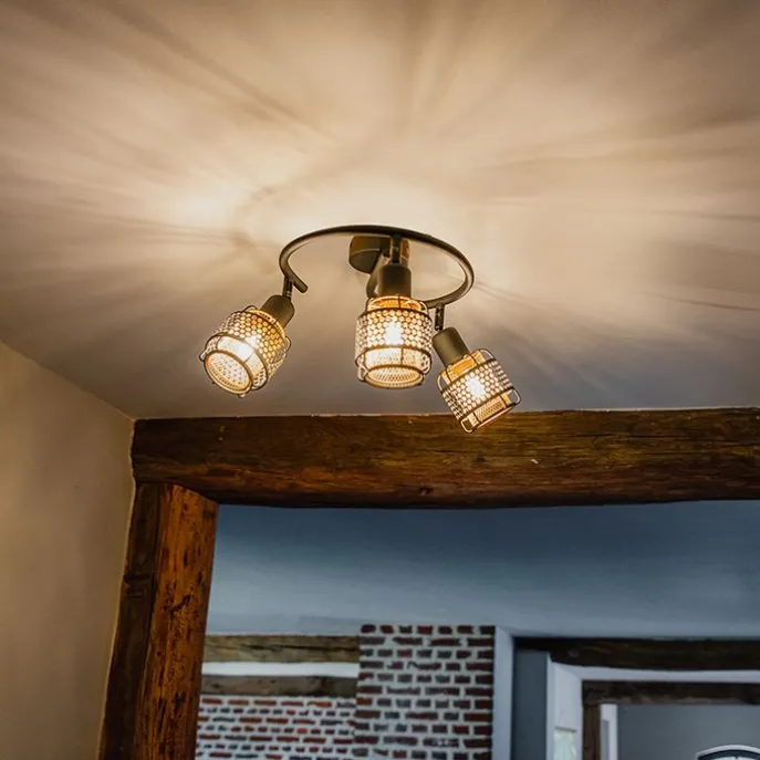 Design-Deckenleuchte Schwarz mit Gold 3-flammig rund - Noud