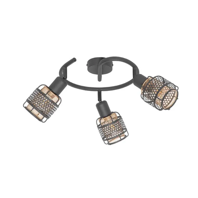 Design-Deckenleuchte Schwarz mit Gold 3-flammig rund - Noud