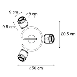 Design-Deckenleuchte Schwarz mit Gold 3-flammig rund - Noud