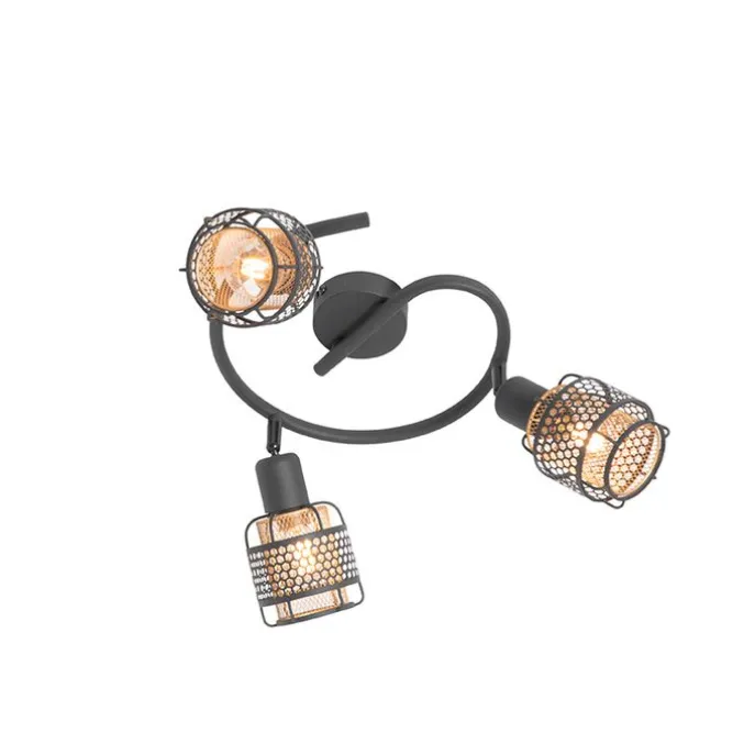 Design-Deckenleuchte Schwarz mit Gold 3-flammig rund - Noud