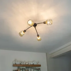 Design-Deckenleuchte Schwarz mit Gold 4-flammig - Noud