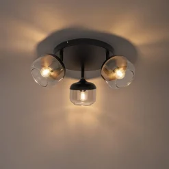 Design-Spot schwarz mit Gold und Rauchglas 3-flammig rund – Kyan