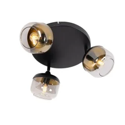 Design-Spot schwarz mit Gold und Rauchglas 3-flammig rund – Kyan
