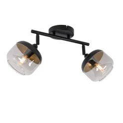 Design-Spot schwarz mit Gold und Rauchglas 2-flammig – Kyan