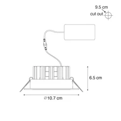 Einbaustrahler schwarz 9,5 cm inkl. LED 1300lm dimmbar IP23 - Gaius